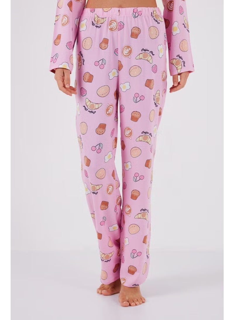 Lela Patterned Comfortable Cut Wide Leg Summer Pajama Set Women's Pajama Set 6110014 - Image 4